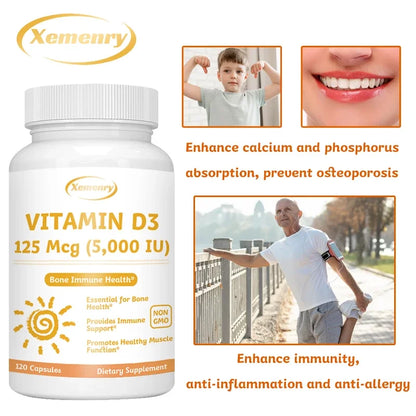 Vitamin D3 Capsules - Promote Calcium Absorption, Promote Bone Teeth and Skin, Nerve, Heart Health, Support Immunity