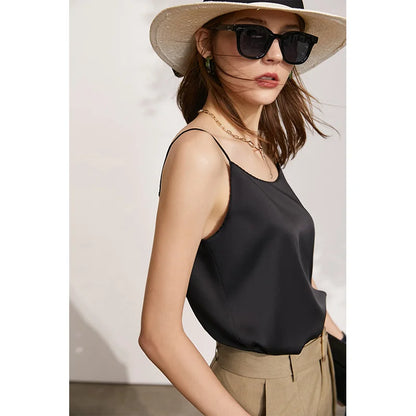 AMII Minimalism Sleeveless Top Women 2024 Summer New Camisole&Vest Office Lady Straight Chiffon Casual Female Clothing 12140330 black12332016