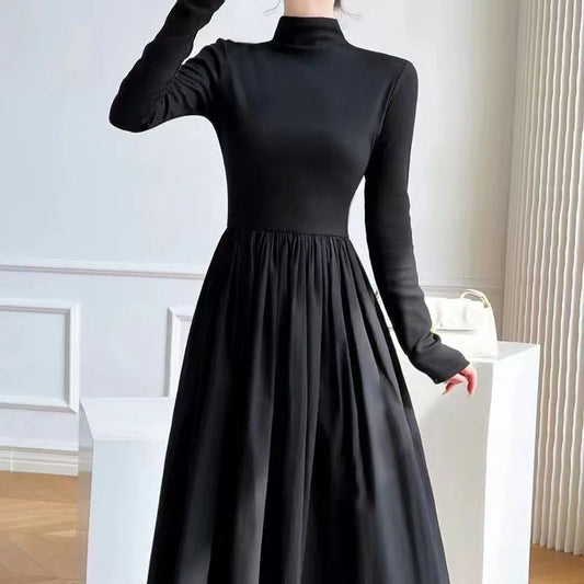 Lucyever French Style Black A-Line Dresses Women Elegant High Waist Long Sleeve Midi Dress Autumn Winter Slim Fit Maxi Dress Badiee Stylez