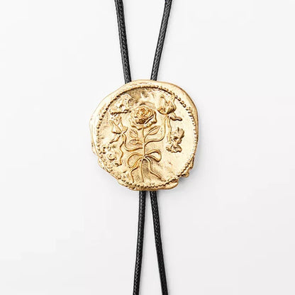 2024 New ZAA Cowboy Style Badge Necklace, Geometric Engraved Rose Adjustable Necklace, Party and Banquet Jewelry