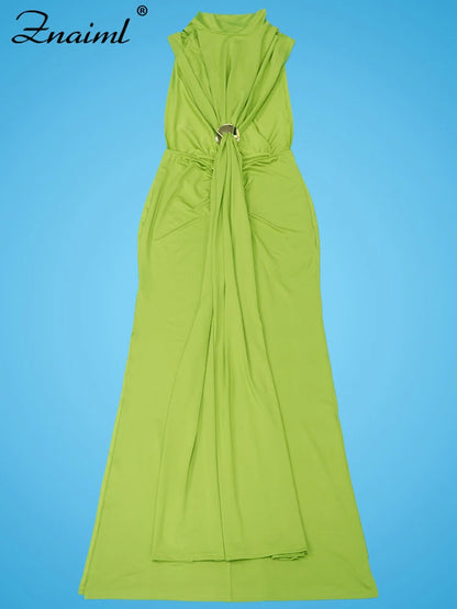 Znaiml Summer Elegant Evening Dress Women Sexy Green Side Cut Out Off Shoulder Sleeveless Fashion Birthday Prom Party Vestidos