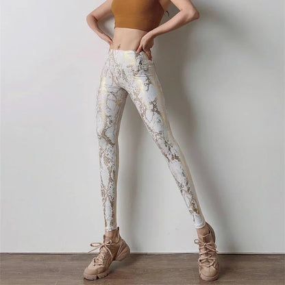 Snake Printed Yoga Pants Gilded Stretch Buttocks Sexy Casual Skinny Pants For Women High Waist Elastic Fitness Sporty Leggings