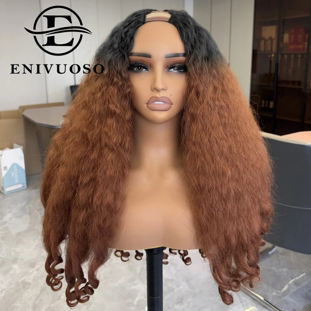 Afro Kinky Straight V Part Wigs with Bouncy Curls Short Synthetic Glueless Wigs for Black Women No Leave Out Clip in Half Wigs Badiee Stylez