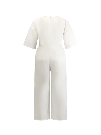 Women’s Loose Jumpsuit Pockets Solid Elegant Straight Long Pants Summer Round Neck 3/4 Sleeves Casual Female Office Lady Rompers Badiee Stylez