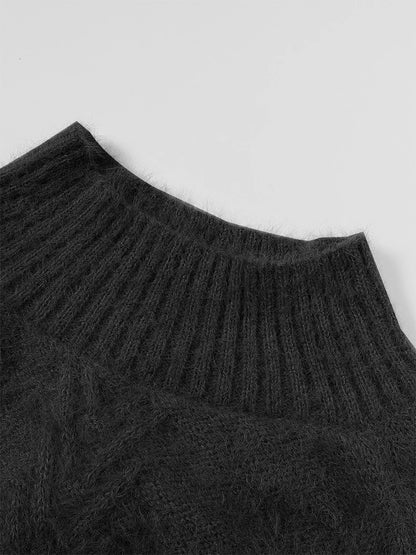 Plus Size Stranded Knit Ribbed Pullover Sweater Casual Solid High Neck Long Sleeve Sweater Suitable for Autumn and Winter