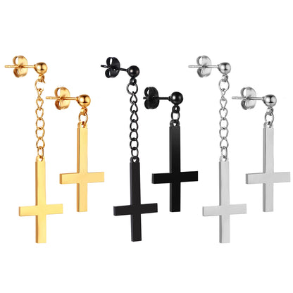 BONISKISS Men Women Stainless Steel Inverted Upside Down Cross Earring Church of Satan Temple Occult Satanic Witchy Stud Jewelry