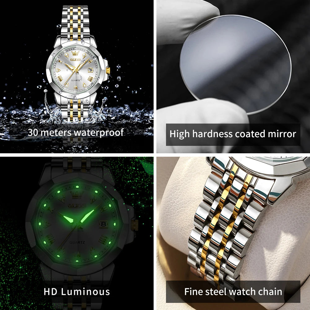 OLEVS 9931X Womens Perfume Watch Rhombic Quartz Watch Stainless Steel Waterproof Ladies Date Watch Gifts Original Elegant New