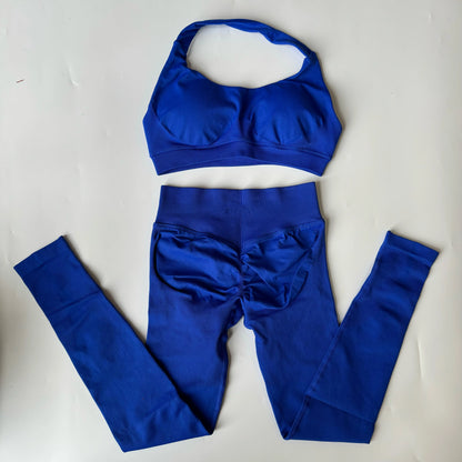 No Logo Yoga Legging Sets for Women Seamless Yoga Set Scrunch Butt Legging Set Workout Gym Suit with Halter Crop Top Badiee Stylez