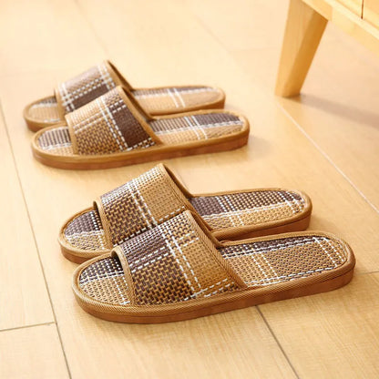 Bamboo Rattan Grass Summer Home Couple Wholesale Street Stall Indoor Thickened Soft Bottom Wooden Floor Home Linen Slippers