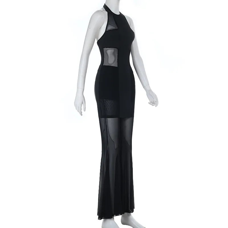 American Fashion Gothic Style Mesh Black Silk Sexy Trousers Suit Women's Summer Street Hip-hop Y2K Black Flared Pants