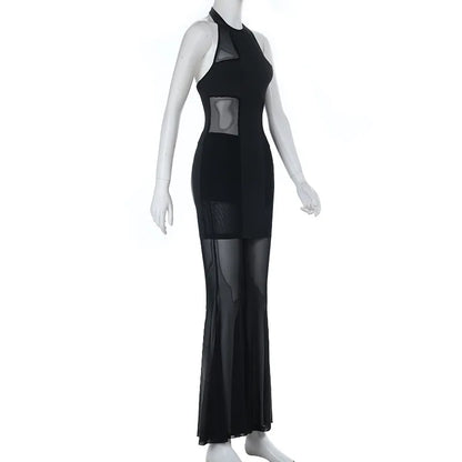 American Fashion Gothic Style Mesh Black Silk Sexy Trousers Suit Women's Summer Street Hip-hop Y2K Black Flared Pants