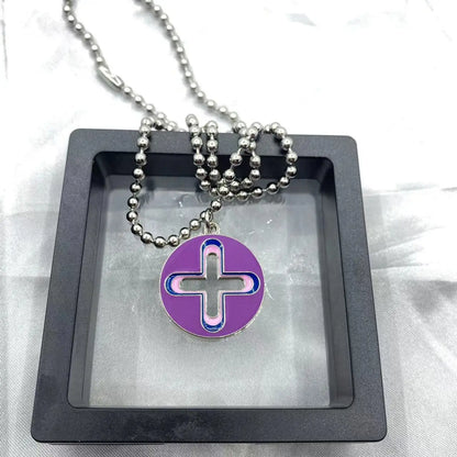 New Trendy Brand Cross Round Brand Dripping Oil Pendant Necklace Hip Hop Niche Design Personality Net Red Same Necklace new Purple