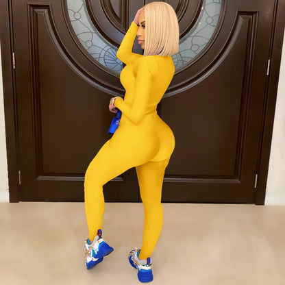 Women's Bodycon One-piece Jumpsuit Long Sleeved Big Zipper Female Casual Sport Workout Skinny Activity Wear Overalls Tops Badiee Stylez