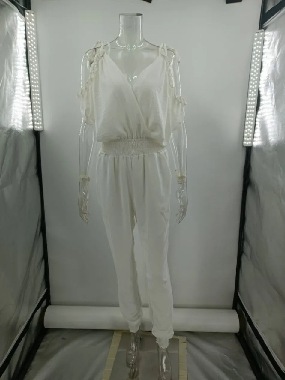 Jumpsuit Woman Summer New Elegant V Neck Pocket Elastic Waist Jumpsuits Fashionable Casual Loose Women's Clothing Jumpsuits