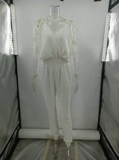 Jumpsuit Woman Summer New Elegant V Neck Pocket Elastic Waist Jumpsuits Fashionable Casual Loose Women's Clothing Jumpsuits