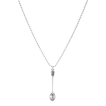 Fashion Women Men Crown Mini Tea Spoon Shape Pendant Long Chain Necklace Sweater Metal Chain Necklace Jewelry