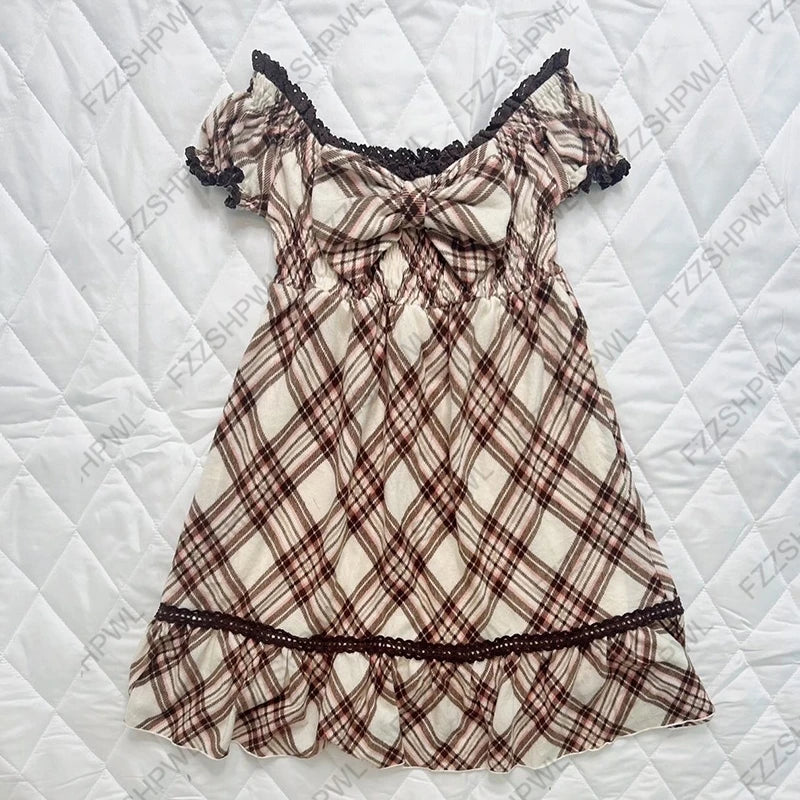 Streetwear Lace Unique Y2K Dress Bowknot Harajuku Frock Fashion Goth A-line skirt Vintage Punk Casual Skirt Hip Hop Braces skirt Zong