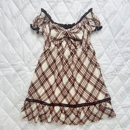 Streetwear Lace Unique Y2K Dress Bowknot Harajuku Frock Fashion Goth A-line skirt Vintage Punk Casual Skirt Hip Hop Braces skirt Zong