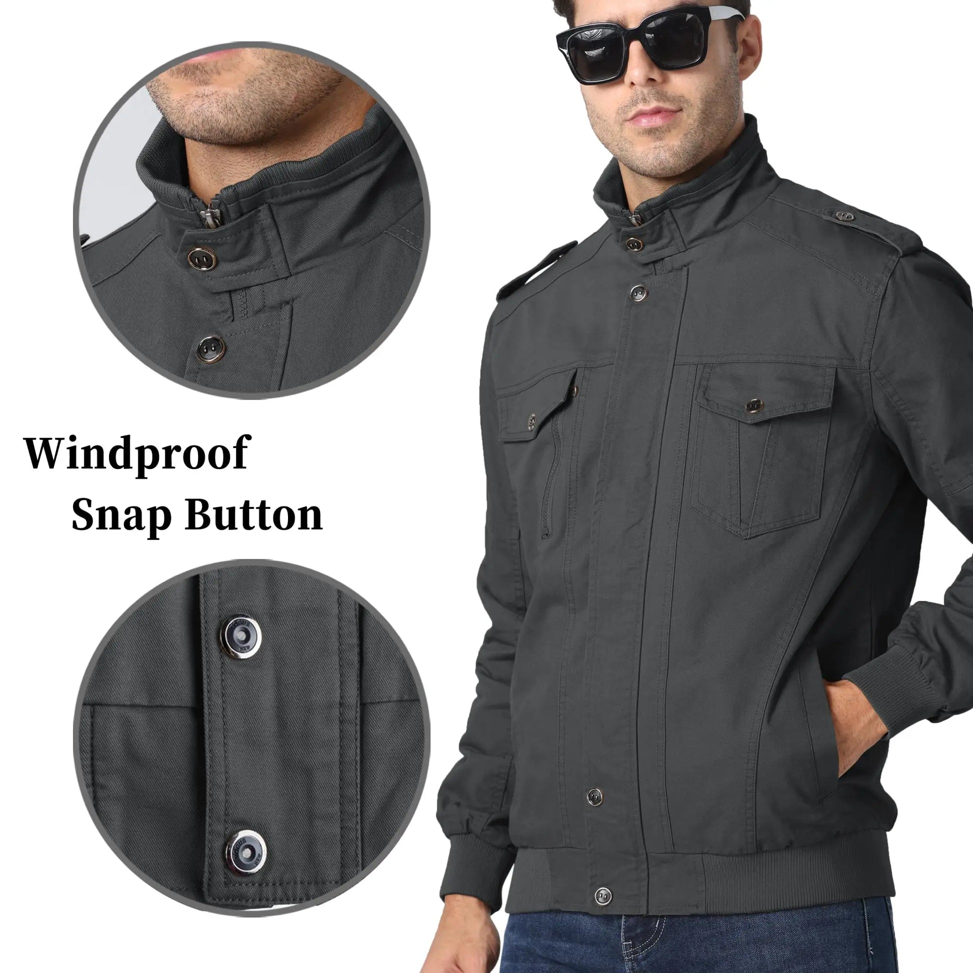 TACVASEN Full Zip Cargo Jacket Mens Retro Stand Collar Pilot Jacket Spring Autumn Lightweight Bomber Jacket Casual Outwear