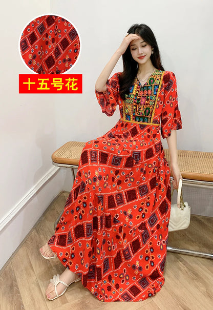 Indian Dress for Women Summer Embroidery Chic Elegant Party Dresses Clothes Vintage Long Maxi Prom Bohemian Beach Robe Vestidos Badiee Stylez