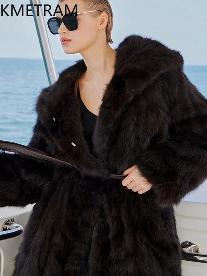 100% Natural Sable Fur Jacket Woman High Quality Long Real Fur Coat with Hood Winter Coats Women Clothing 2025 шуба женская Badiee Stylez