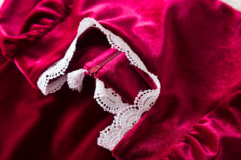 2025 Red Christmas Dress for Baby Girls Winter Long Sleeve Mesh Dresses for 3-8Yrs Kid Star Sequin Birthday Party Princess Dress