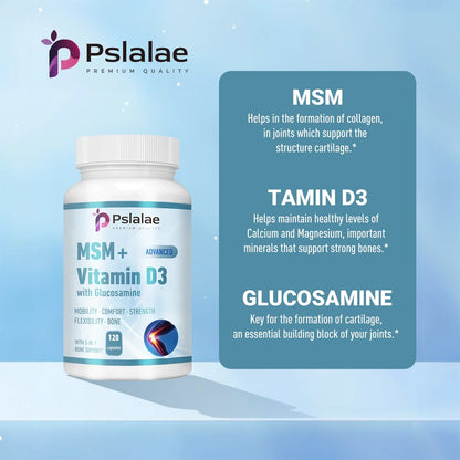 MSM + Vitamin D3 with Glucosamine - Joint Care, Supports Comfort and Flexibility, Strengthens Bones, Non-GMO