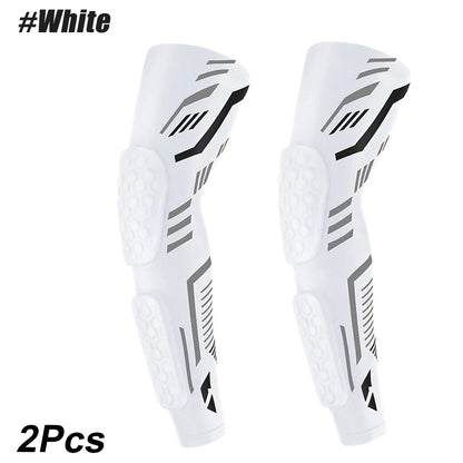 Anti-collision Arm Sleeve Protective Compression with Elbow Honeycomb Pad for Youth & Adult Sport Basketball Football Volleyball White-2Pcs