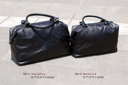 Fashion Genuine Leather Travel Bag Men's Luggage Bags Large Male Duffle Bag weekend Women Shoulder Bag Big Tote Handbag Black
