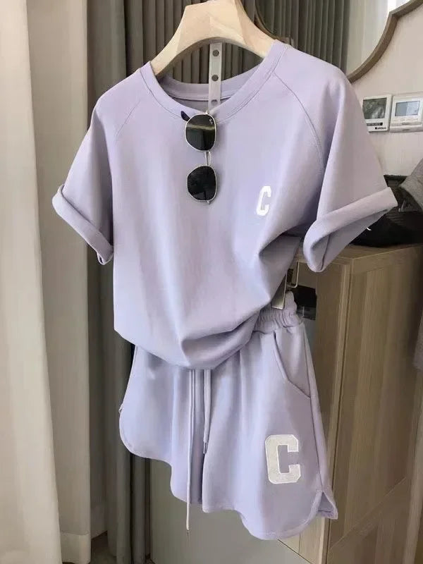 Bull Horn Sleeve Casual Sports Suit Women's Summer Thin Style Summer Running Fashion Western-Style Short Sleeved Shorts Pajamas