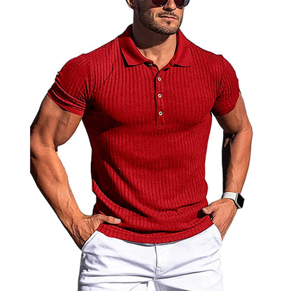 Brand Name Stylish Summer Polo - Men's Elastic Short Sleeve with Bold Stripes and Stand Collar