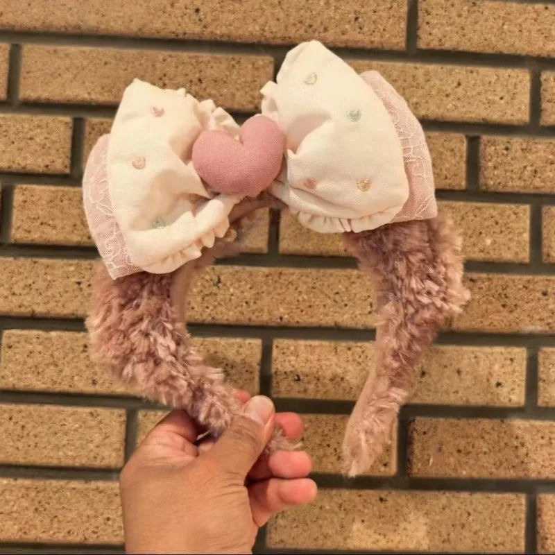 Miniso Navy Cap Star Dream Melody Best Friend Gift Headband Bow Cute Duffy Bear Plush Headband Amusement Park Photo Pink