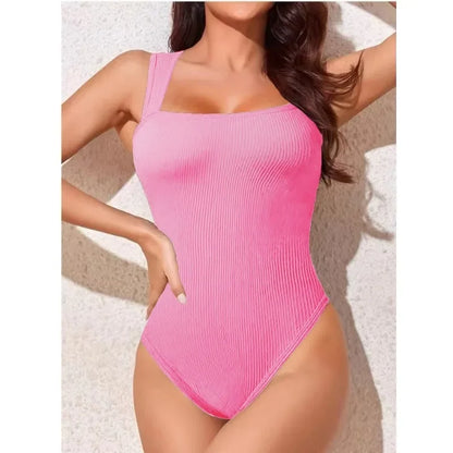Thread Knit Short Bodysuit Women Seamless Sleeveless Bodysuit High Elastic Fitness Yoga Trainning Skinny Sports Unitard Jumpsuit Rose Red