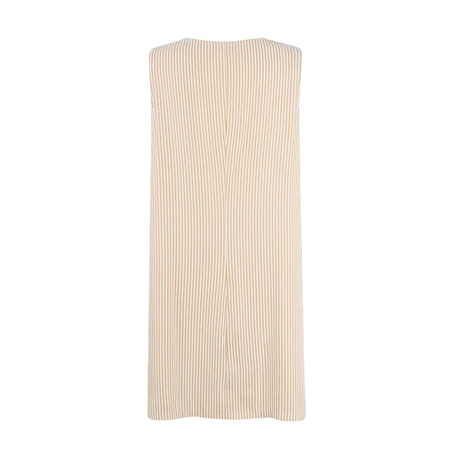 Summer Fashion Stripped Patchwork Commuting U-Neck Sleeveless Pockets Back Button Casual Straight Slimming Mini Dress For Women Badiee Stylez