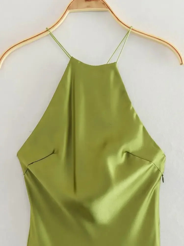 2023 Summer New Women's Dress Tanksilk-satin Feeling Sleeveless Dress 9588 Western Style Fashion