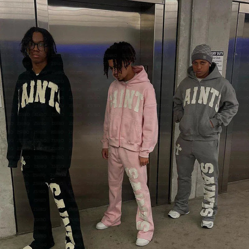 Y2K New European and American Fashion High Street Trendy Sweatshirts Hip Hop Zipper Jacket for Men Letter Patch Loose Hoodies