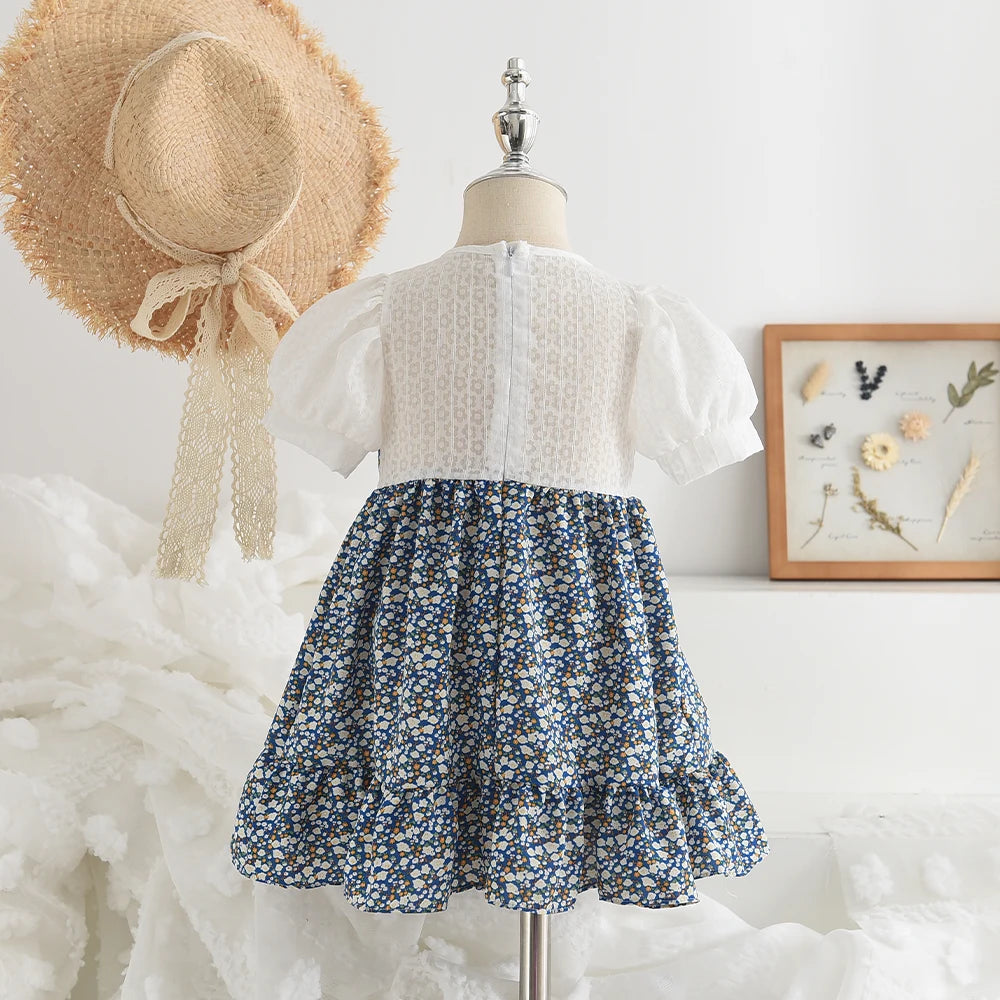 Bear Leader Girls Floral Dresses 2023 Summer New Children's Rustic French Chiffon Floral Fake Two Pieces Halter Dress