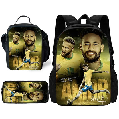 Game Football Child School Backpack with Lunch Bags ,Pencil Bags ,N-NeymarS School Bags for Boys Girls Best Gift TZ-213HJJ06A7