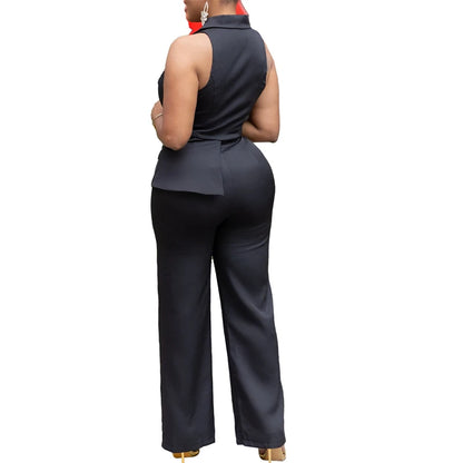 Elegant Blazer Jumpsuits Summer Clothes Women Sleeveless V-Neck Straight Pants Rompers Playsuits OL Style One Pieces Overalls Badiee Stylez