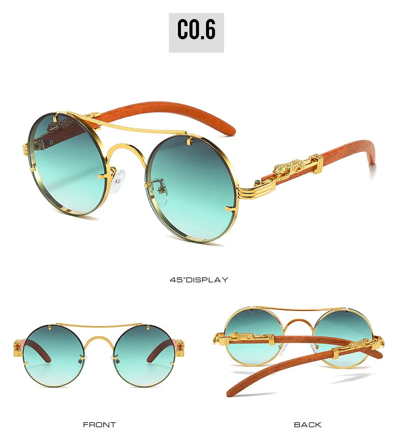 Vintage Round Sunglasses Men Women Luxury Brand Designer Cheetah Metal Casual Eyewear UV400