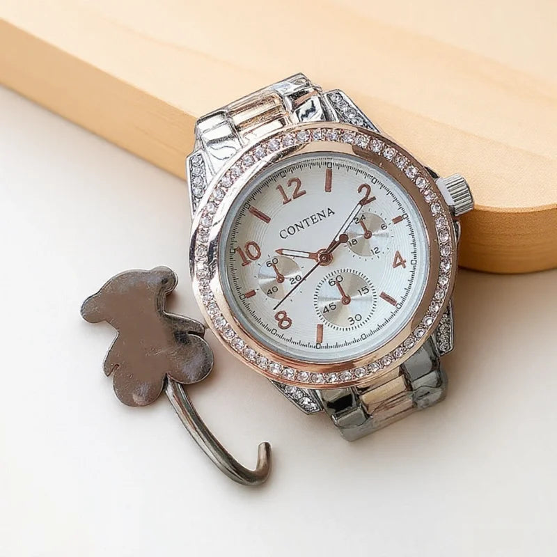 Fashion Diamond Women's Watch Luxury Stainless Steel Ladies Quartz Wristwatch Clock Elegant Dress Female Clock relogio feminino Silver Rose Gold