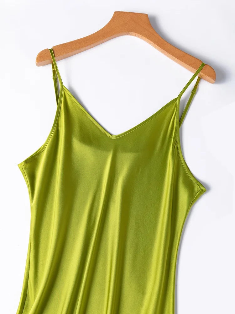 SuyaDream Woman Long Dress, 100%Real Silk, V Neck, Solid Spaghetti Strap Dresses, 2025 Elegant Chic Clothes Badiee Stylez