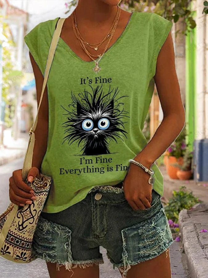 Summer New Women T-shirt Cute Cat 3d Fitness Tank Top Camisole Women Fashion V-Neck Short Sleeve T shirt Ladies Tops Tees Kawaii A3KF5A251914L