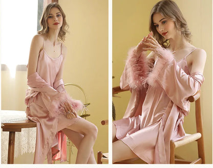 Kimono Bride Bridesmaid Robe Loungewear Wedding Bathrobe Gown Feather Women Embroidery Letter Sleepwear Short Satin Nightgown