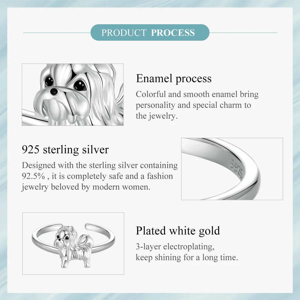 WOSTU 925 Sterling Silver Cat Pet Adjustable Rings For Women Animal Dog Open Ring Family Daughter Birthday Jewelry Girl Gift