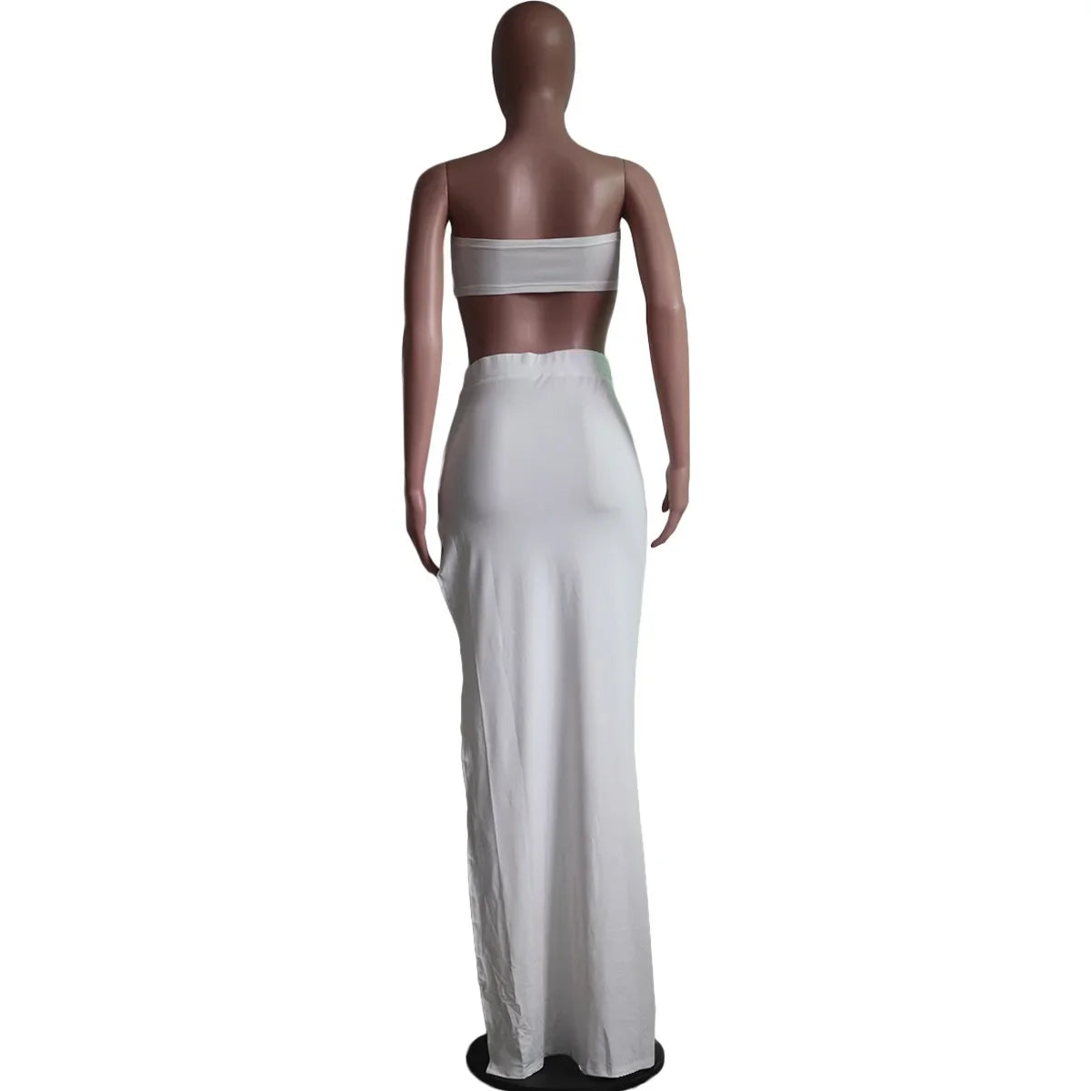 New Chic Gold Ring Bandeau Slit Skirt Two-Piece Set Womens Beautiful Off Shoulder Matching Skirt Set Nightclub Outfits Badiee Stylez