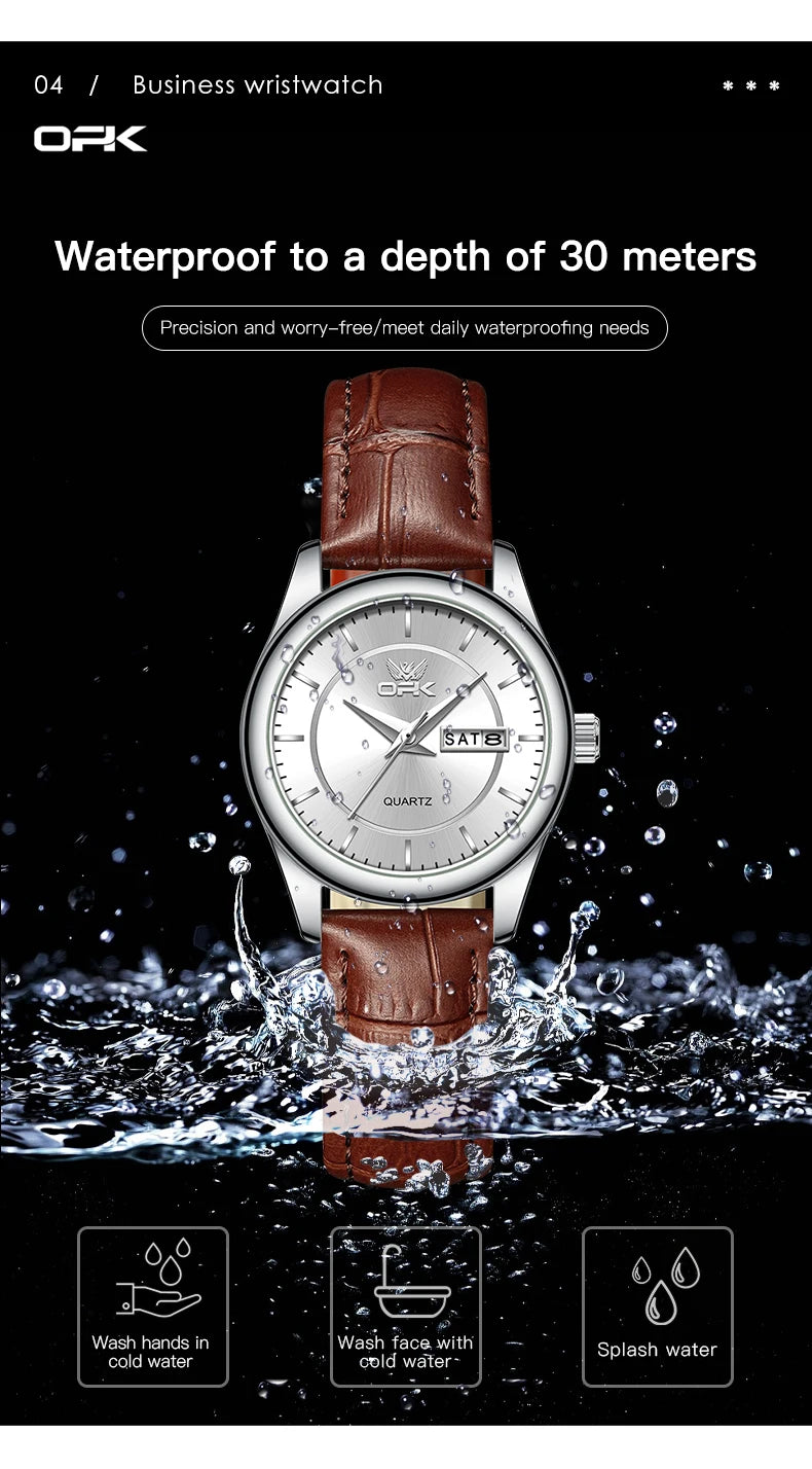 OPK Brand Women's Watch Fashion Double Calendar Quartz Waterproof Night Light 6002