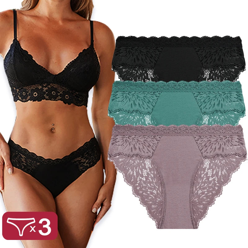 3PCS/Set Sexy Perspective Women Back Lace Panties Patchwork Cotton Underpants Hollow Out Lingerie Underwear Comfortable Briefs Set 6 CHINA|Fast shipping