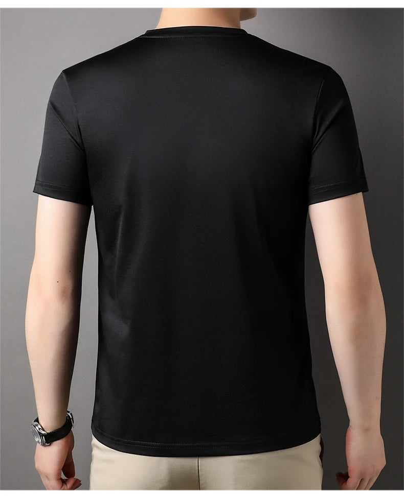 Top Grade 1.7% Mulberry Silk New Brand Tops Round Neck t Shirts For Men 2025 Summer Short Sleeve Casual Fashion Mens Clothing
