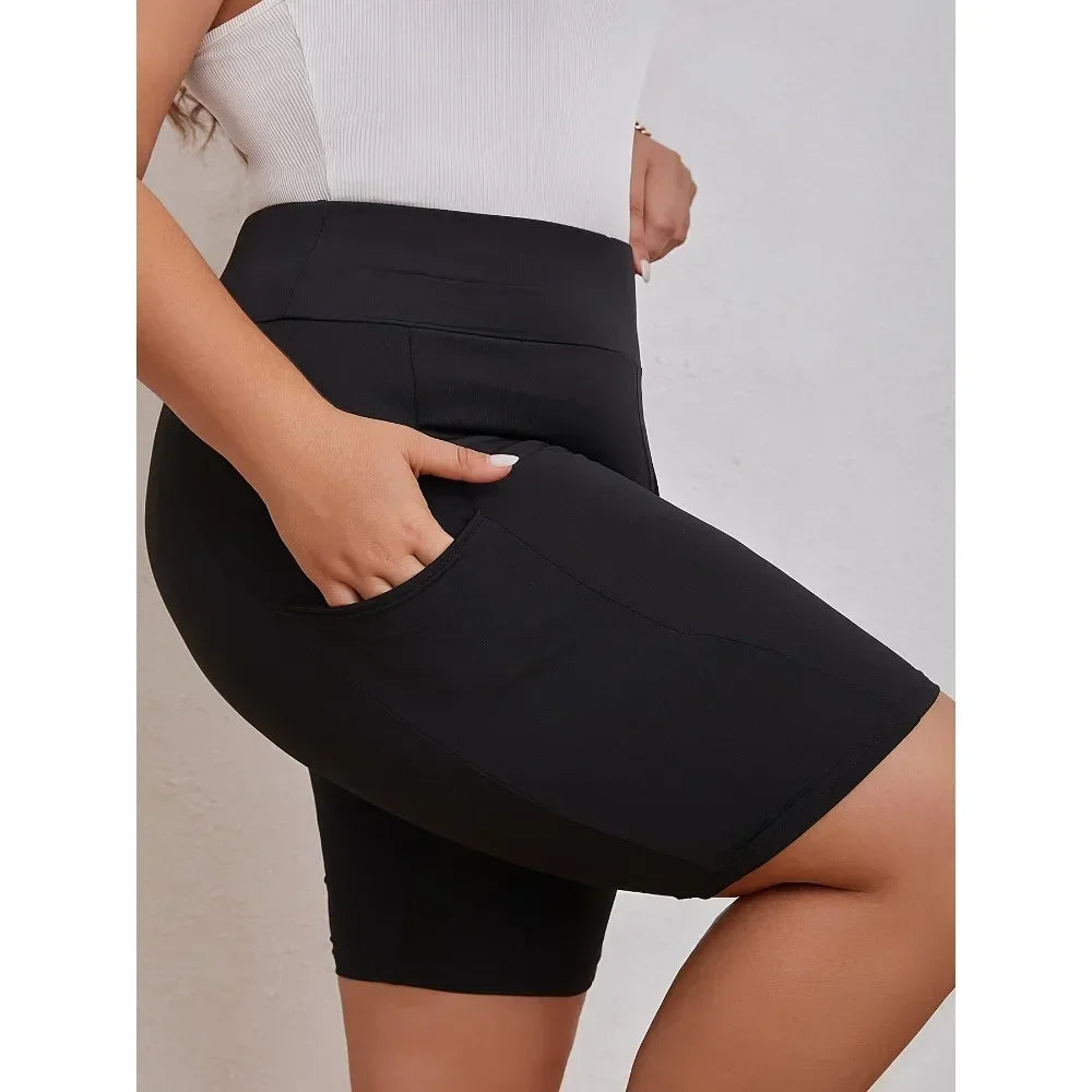 Fashion High Waisted Black Pocket Swim Shorts Women's Plus Size S-5XL Show Off Your Fashion Taste with Minimalist Beauty